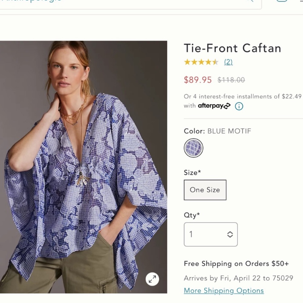 Anthro tie front caftan